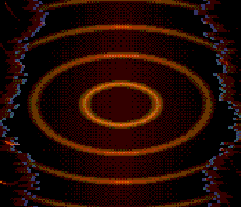 Glowing rings of the fissure during the descent.